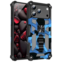 Military Camouflage Armor TPU Case with Built - in Kickstand and Magnetic Cover - iPhone 15 (Camouflage Blue)
