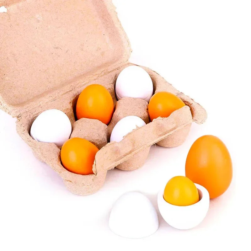 

6pcs Simulation Wooden Eggs Toys Set Kids Pretend Play Wood Food Eggs Yolk Kitchen Food Children Kid Education Montessori Toys