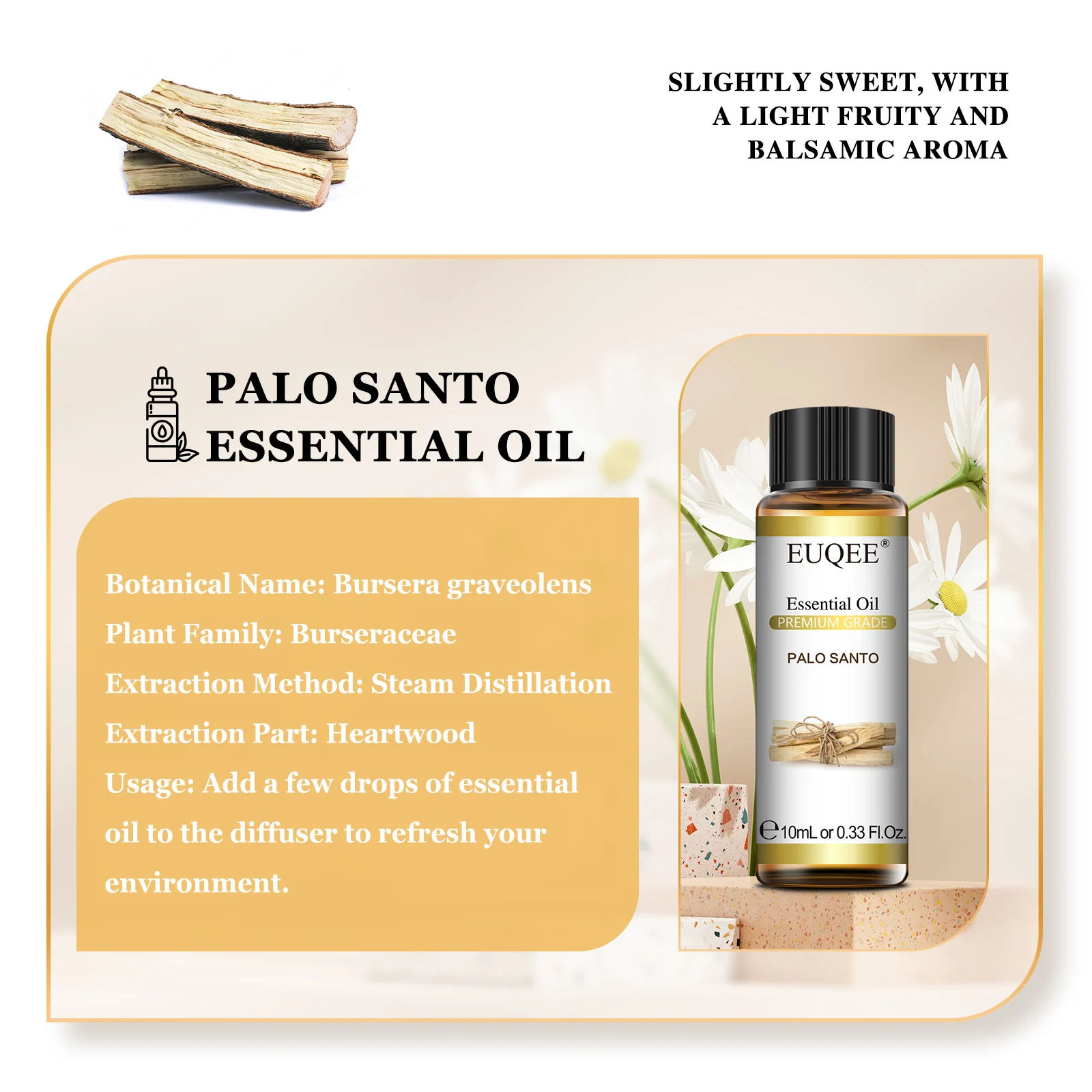 Palo Santo Natural Essential Oil Blend with Glass Dropper – Aromatic Botanical Collection