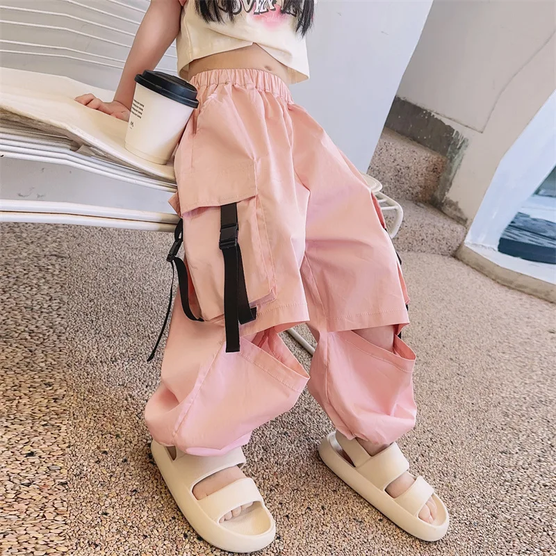 

teenage Girls cargo pants summer 2023 New style childrens fashionable westernized sport trousers 4-15 kids clothes