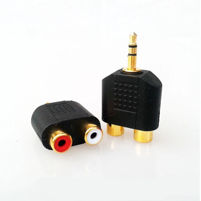 Conector adaptador que converte macho trilha 3,5 mm conector 2RCA RCA fêmea