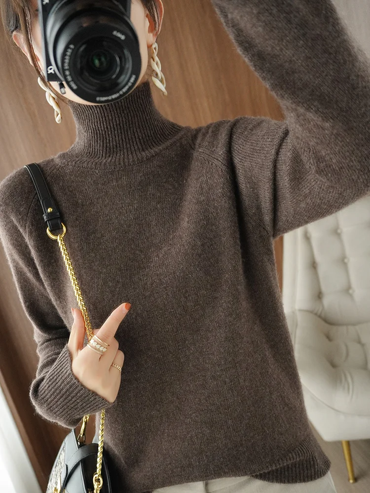 Fashion Basic Autumn Winter Merino Wool Sweater Mock Neck Cashmere Pullover Solid Color Soft Long Sleeve Basic Clothing Tops - Image 2