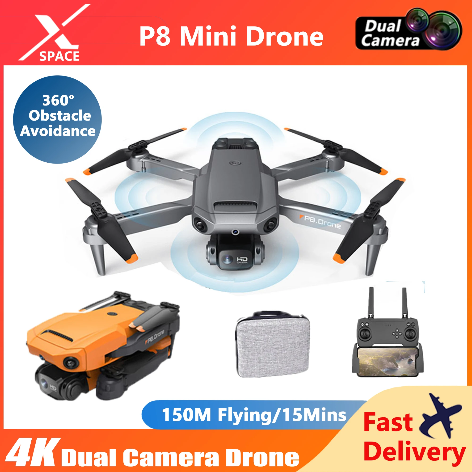 

Drone P8 With 4K HD Dual Camera 4K Wifi Fpv 360 Full Obstacle Avoidance Remote Control Foldable Quadcopter Aircraft Dron Toys