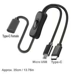 Versatile USB - C Power Extension Cable with On/Off Switch (Type - C Micro USB)