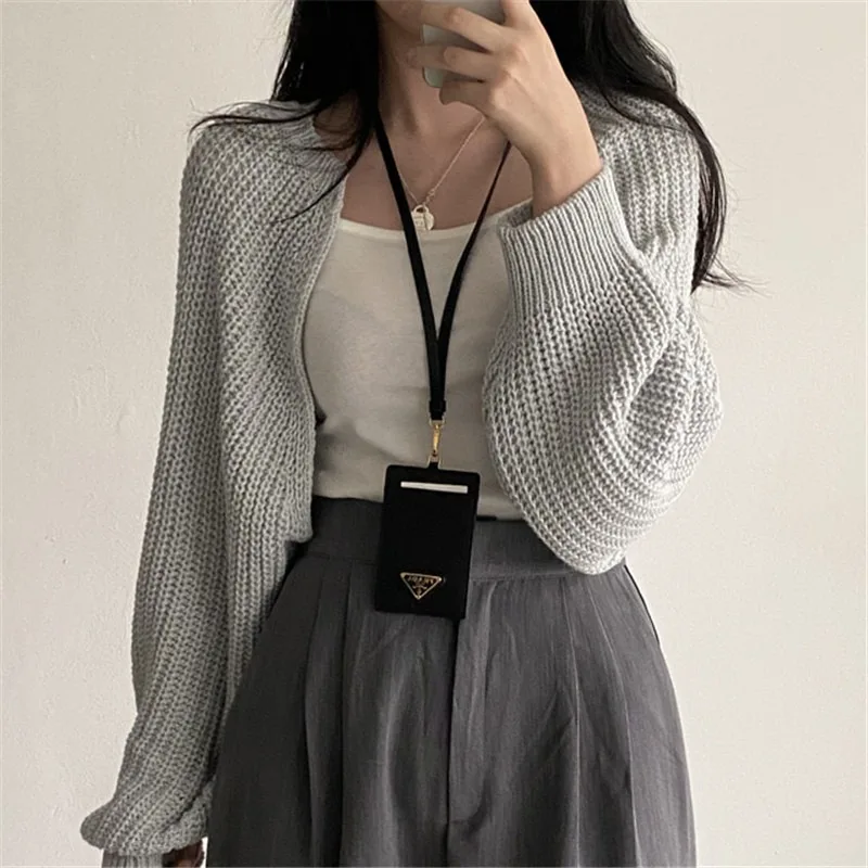 

Casual Soft Warm Sweaters Women Autumn Winter Open Stitch Shawl Knitwears Lantern Sleeve Knitted Cardigan Tops Chic Female 28349