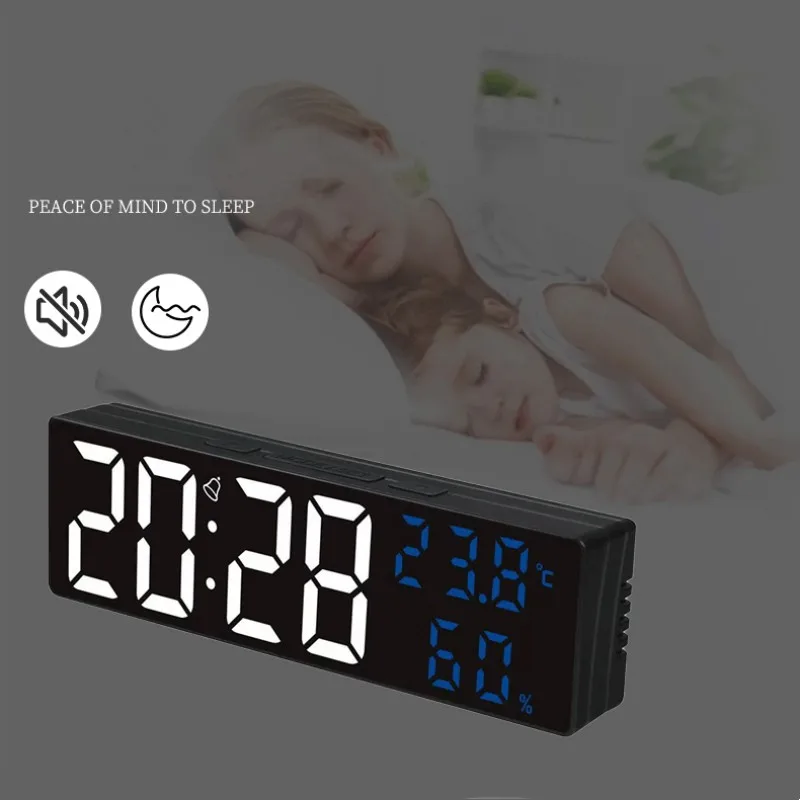 1pc 9 Pouces Grand Horloge Murale Numérique En Acrylique Affichage De La  Température Et De L'humidité Mode Nuit Alarme De Table 12/24H 3 Modes  D'affichage Horloge LED Électronique - Temu Belgium