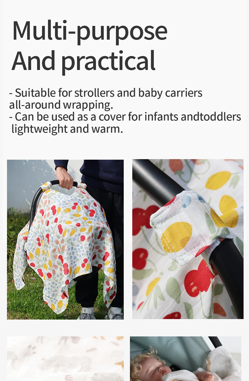 Description Picture 3 of itemKangobaby #My Soft Life# Baby Muslin Cotton Blanket Car Seat Cover Breathable Sunshade Cradle Newborn Stroller Accessory