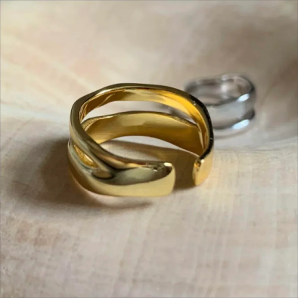 1/3 PCS Double Row Stackable Open Resizable Wave Stainless Steels Ring Gold Silver Color Minimalist Irregular Rings Jewellery 3