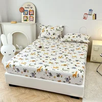 100% Cotton Fun Zoo Theme Fitted Sheet Set Giraffe Lion Print Soft Breathable Bedding Set Kids Adult Room Decor（2 Pillowcases ） 2