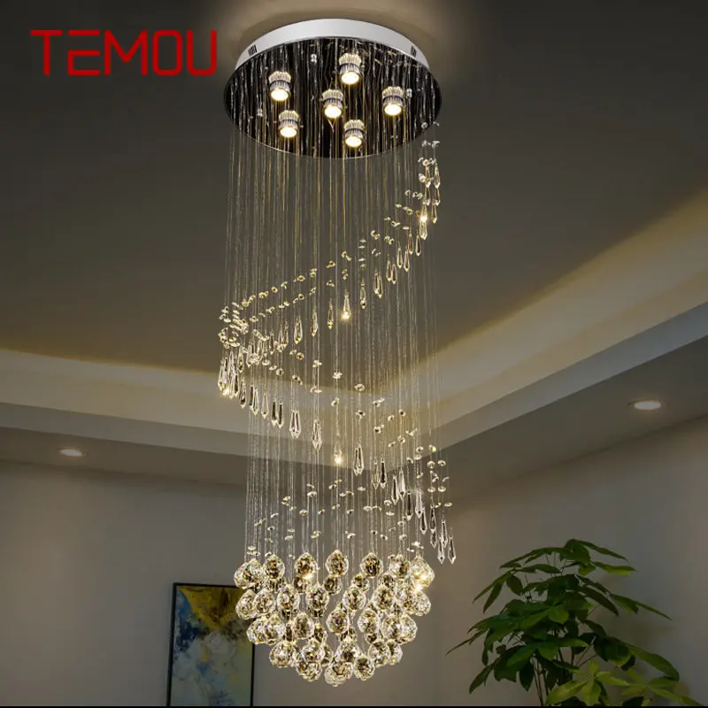 

TEMOU Modern Crystal Hanging Pendant Light LED Luxury Creative Rotate Chandelier Lamp for Home Living Room Duplex Villa