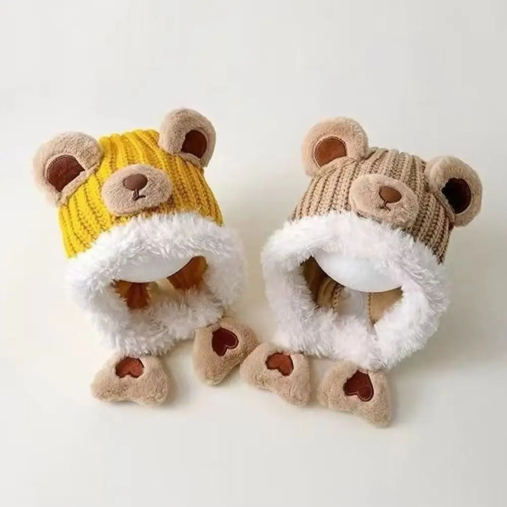 Versatile Kawaii Cartoon Beanie Caps Bear Coldproof Children's Pullover Hats Thickened Keep Warm Knitted Warm Hat for Boys Girls