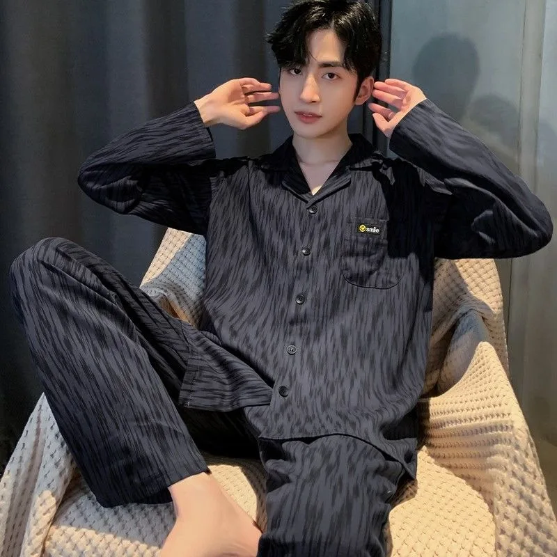 Sense of Advanced Pajamas Men's Spring and Autumn Pure Cotton Long Sleeve Casual Suit Loungewear Can Be Worn Outside Pajama Set pajamas women s spring and autumn long sleeved ice silk suit cartoon fashion casual home wear can be worn outside