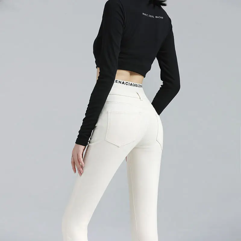 

Брюки женские Стрейчевые с высокой талией, винтажные облегающие брюки-карандаш с надписью, элегантные леггинсы на пуговицах, лето