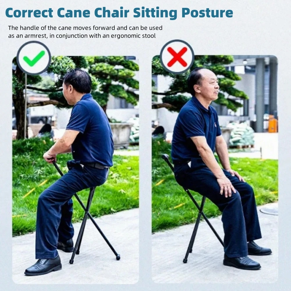 Walking Stick For The Elderly Multi Functional Anti-Skid Three-Legged Stool Walking Stick Aluminum Alloy Portable Folding Chair