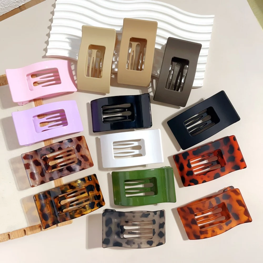 Elegant Matte Leopard Rectangle Hair Clips - Stylish Duckbill Claw Grip