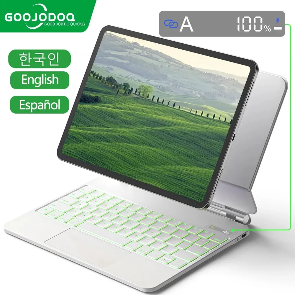 GOOJODOQ-funda con teclado mágico para iPad Pro 11, 12,9, 12, 9, Air 5, Air 4, 10,9, pantalla LCD, retroiluminación, cubierta inteligente