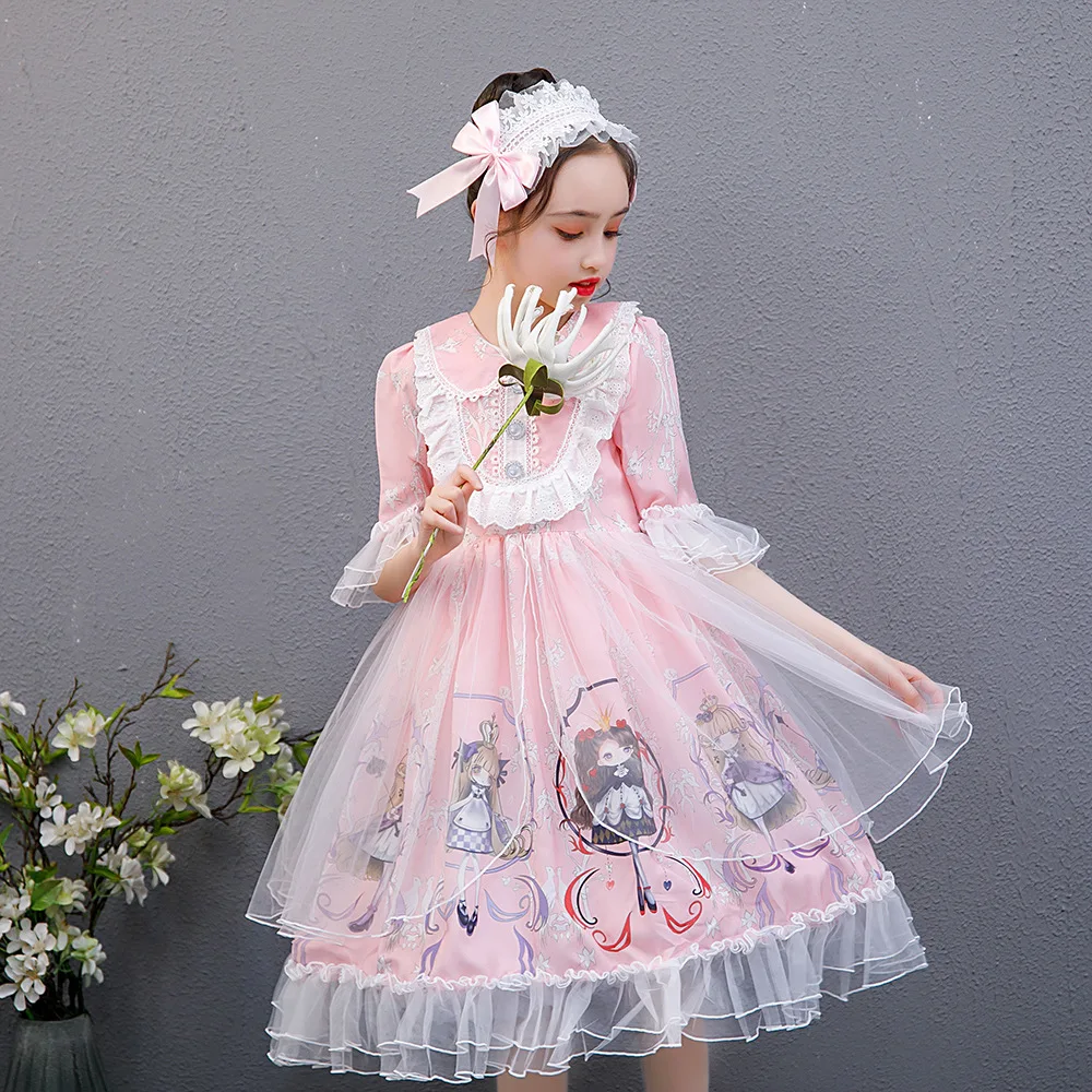 Japanese Sweet Kawaii Jsk Lolita Dress Princess Girl Vintage Victorian Gothic Cartoon Bow Lace Tea Party Dresses Kids Vestidos