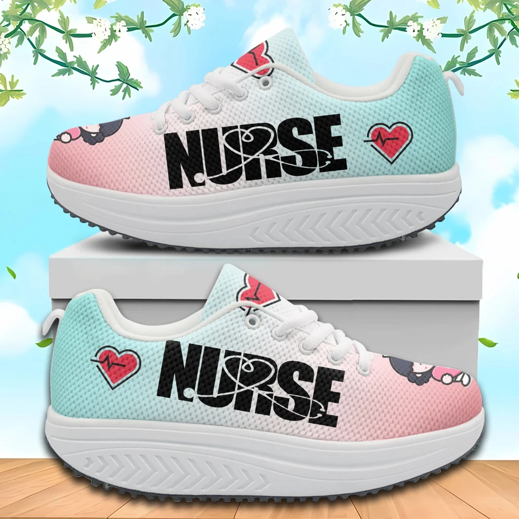 

Thick Sole Platform Sneakers Cute Nurse Girls Cartoon Design Women's Lace-up Swing Shoes Casual Toning Shoes New Fashion 2023