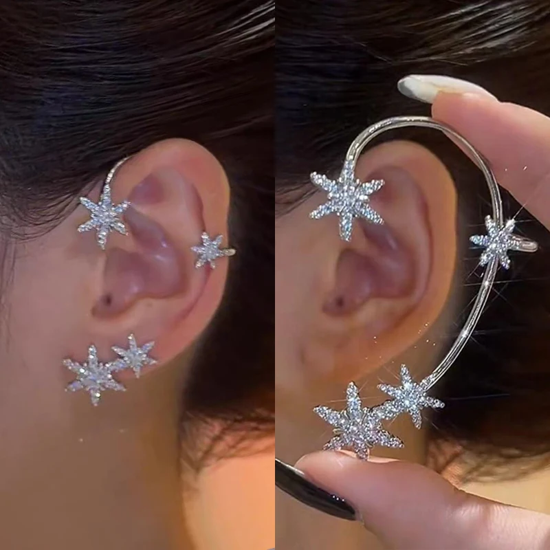 Luxury Star Butterfly Clip Earrings Female Crystal Tassel Ear Clip Earring Sparkling Zircon Ear Cuff Fashion Jewelry accessories 2