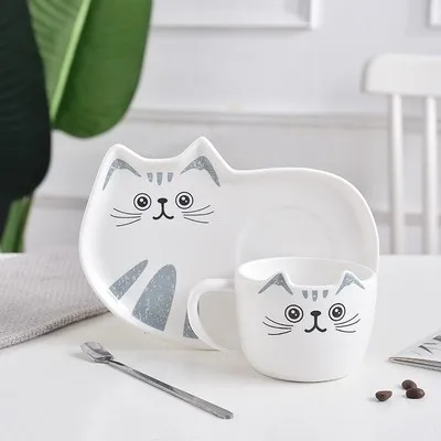 3pcs/set Cute Cat Ceramic Coffee Cup Coffee Mug w/ Saucer Spoon Dinnerware  Gift