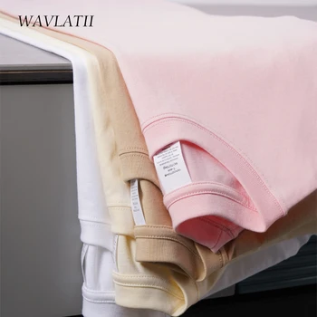 WAVLATII Women New 100% Cotton Solid T shirts Female Pink White Casual Summer Tees Lady Oversized Short Sleeve Tops WT2401 1