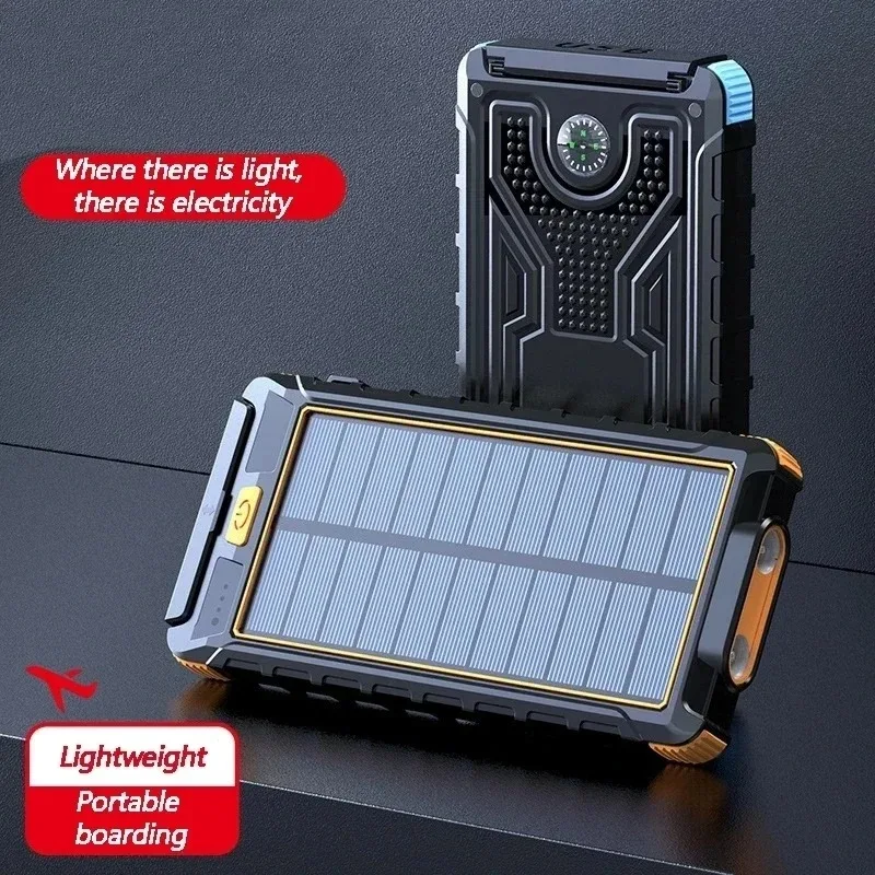 100000mAh Large Capacity New Solar Portable Power Bank Outdoor Compass External Battery Flashlight For Xiaomi iPhone Samsung 3