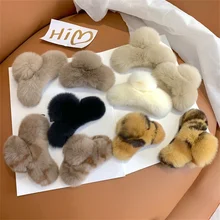

2022 New Arrival 1PC rabbit fur large back head temperament clip new cute plush headdress hair scratch Clothing accessories