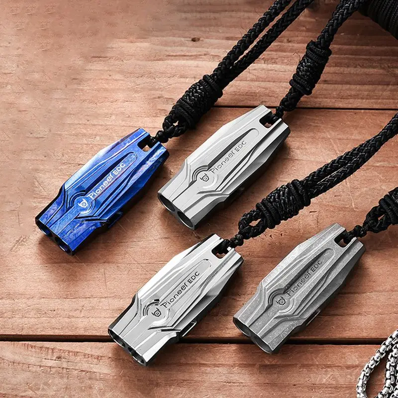 Titanium Alloy High Decibel Double Tube Whistle Outdoor Camping Survival Portable Multifunctional EDC Whistle Survival Equipment
