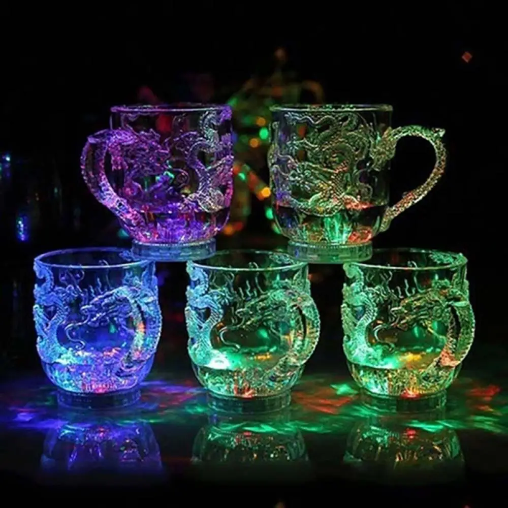 LED Flashing Cup Automatic Color Change Water Activated Light Up Mug Dragon Pattern Beer Whisky Drinking Cup Bar Accessories