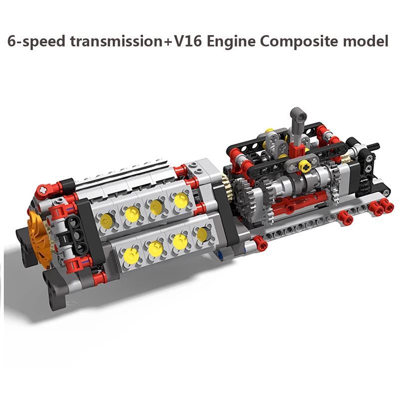 MOC V16 Engine Building Block Six Speed Transmission Engine Motor Model