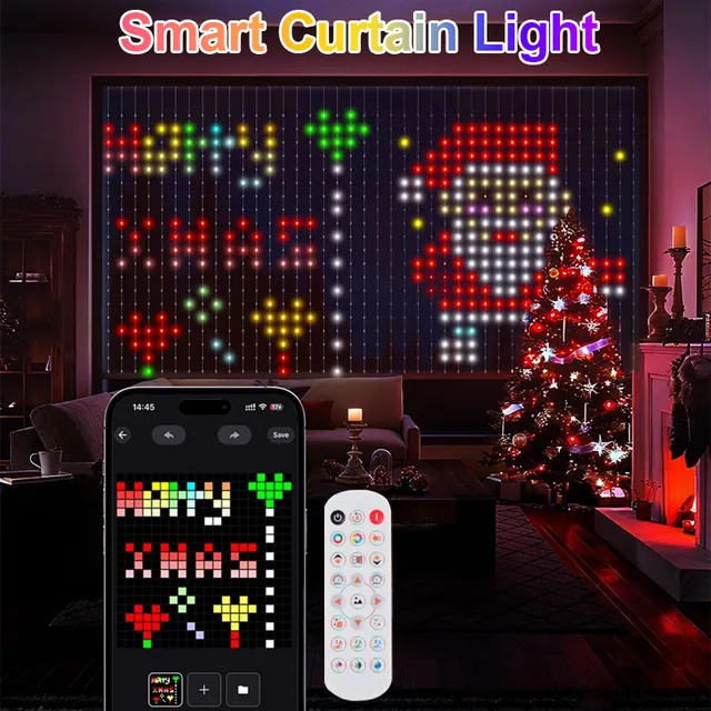 2025 Bluetooth Smart Christmas Lights with App Control DIY RGBIC Curtain LED String Light for Party Christmas Home Decor Gifts