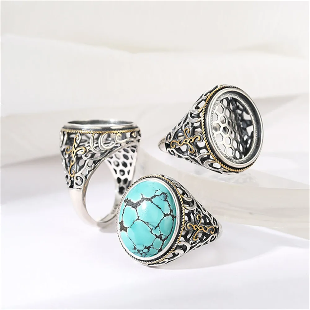 Ring Setting for 15x17mm Oval Cabochons Ring Blank Thai Sterling Silver Yellow Gold Plated Adjustable Ring Base RB052S
