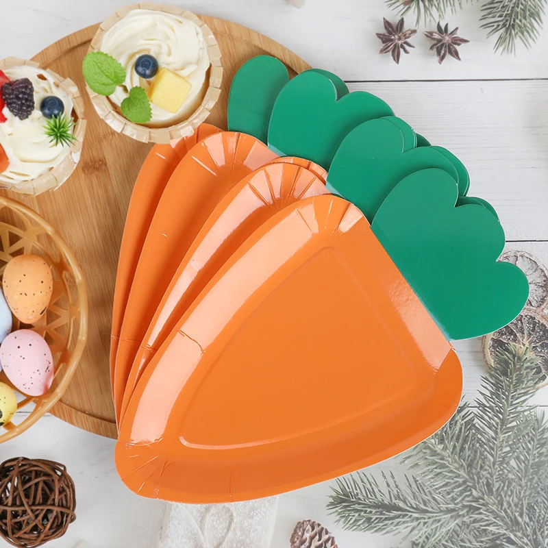 8Pcs Carrot Shape Paper Plates Disposable Plates for Easter Spring Party Food Dessert Supplies Holiday Home Dining Table Decor