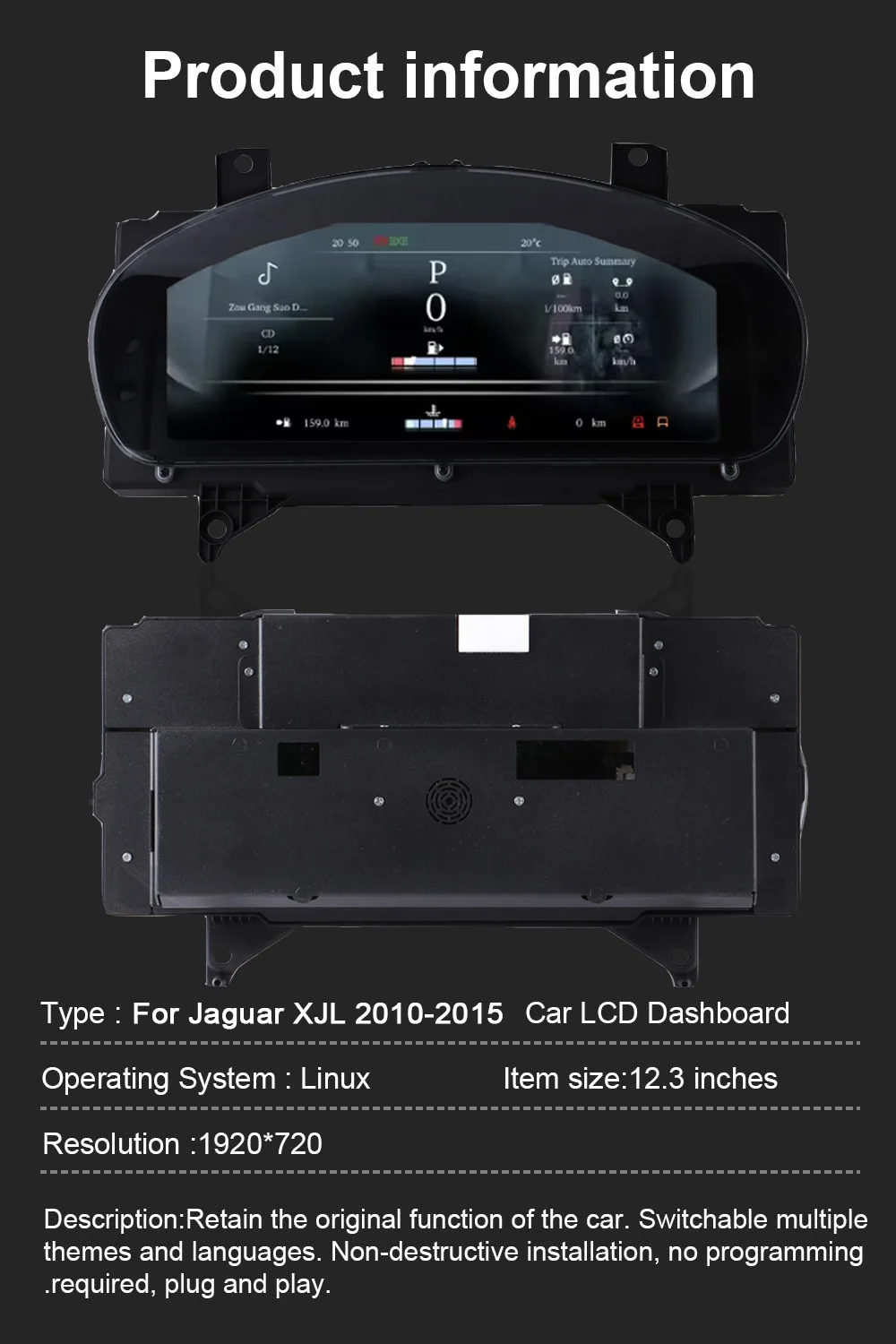 For Jaguar XJ XJL 2010-2015 Carplay Car LCD Digital Instrument Cluster Speedomet