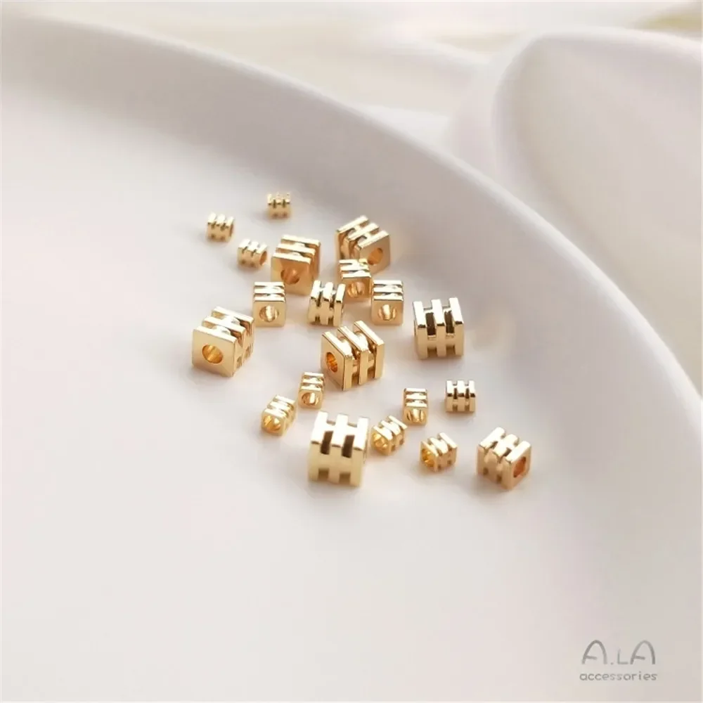 

Квадратные бусины с золотом 14 к, три линии, квадратная форма, свободные бусины, DIY браслет, ожерелье, головной убор, ювелирные изделия, разделены бусинами C127