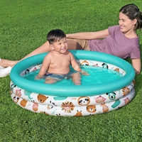 40”/48” X 10” 3 Rings Round Inflatable Infant Baby Swimming Pool Toddler Kiddie Ball Pit Pool Animal Pattern Age 2 and Up 4