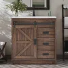 31 Inch Farmhouse Sliding Barn Door Bathroom Sink with Sink Combination, Drawers and Metal Handles 1