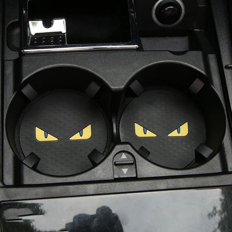 1Pair Car Water Coasters Cartoon Cute Monster Non-slip Insulation Pad Silicone Round Cup Groove Mat Car Interior Accessories