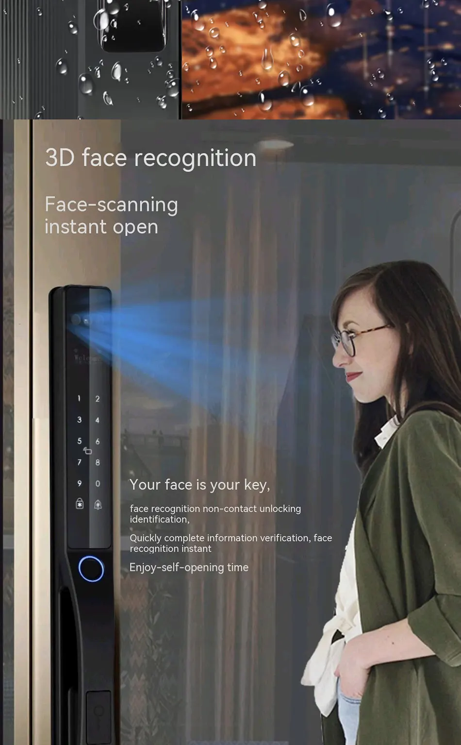 Waterproof Face Recognition Camera Fingerprint Lock TUYA WIFI APP RFID Card Code