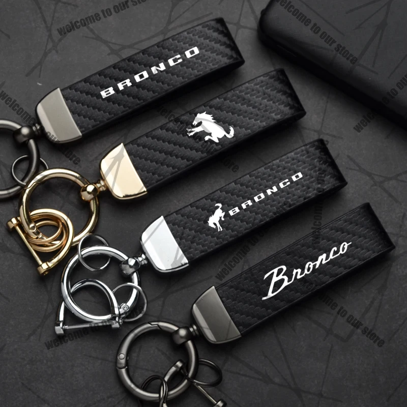 Carbon Fiber Leather & Zinc Alloy Emblem Keychain - Ford Bronco Sport ST RS Logo Accessories