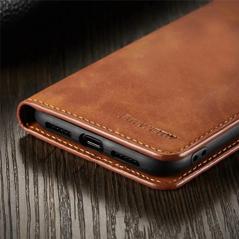 Luxurious Thin Suede Leather Wallet Case with Strong Magnetic Closure