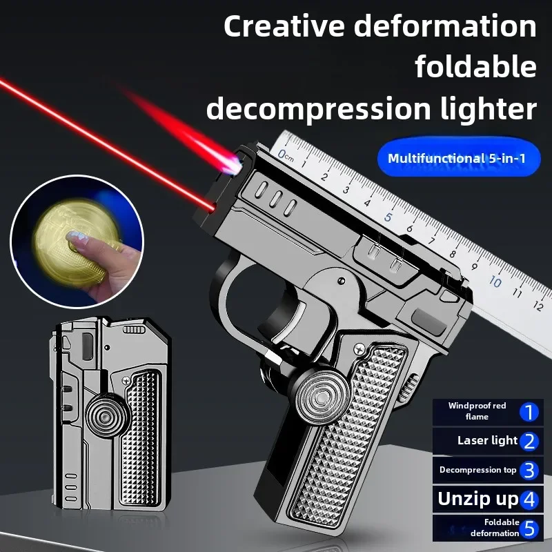 Multifunctional Folding Dual-form Decompression Gyro Gun Lighter Creative Deformation Windproof Red Flame Butane Torch Lighter bbq lighter butane gas lighter cigarette lighter