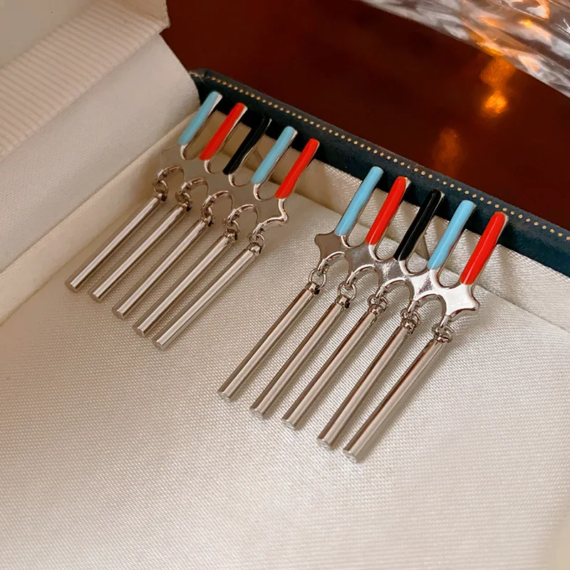 Bilincolor Colored Enamel Metal Cylindrical Earrings