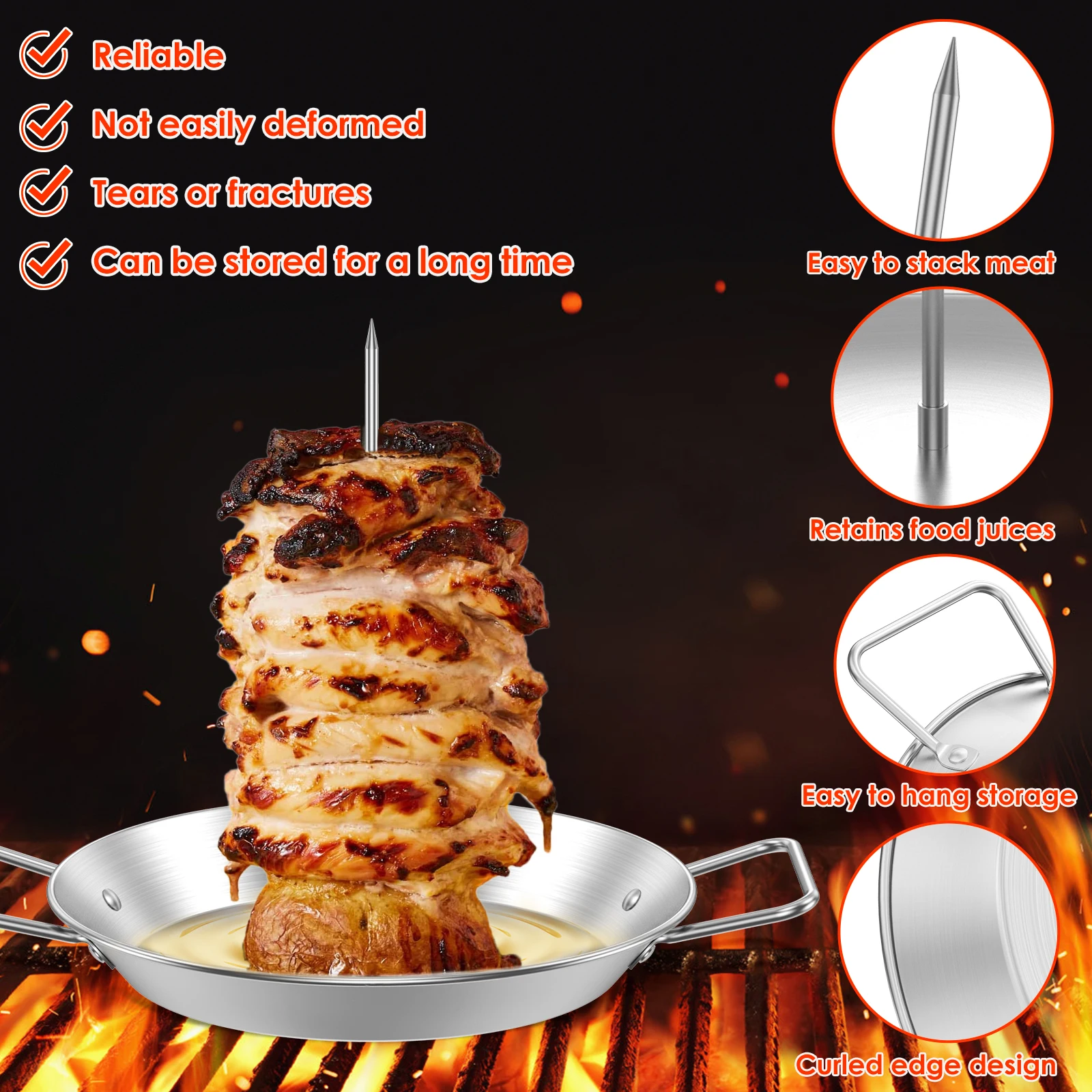 BBQ Vertical Skewer Stainless Steel Vertical Barbecue Stand Barbecue Rack Skewer Grill for Kebabs Roast Chicken Picnic