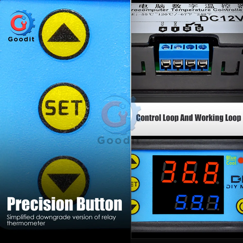 Digital Display Temperature Controller Thermostat with Intelligent Temperature Control and NTC Sensor Module, DC/AC Powered