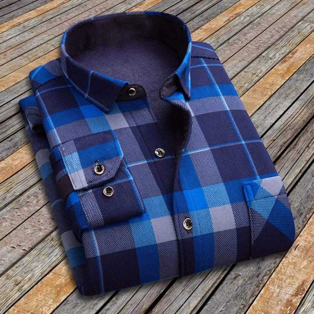 

Men Plaid Shirt Comfortable Men's Plaid Shirt with Long Sleeve Lapel Pocket for Spring Autumn Casual Wear Regular Fit Button