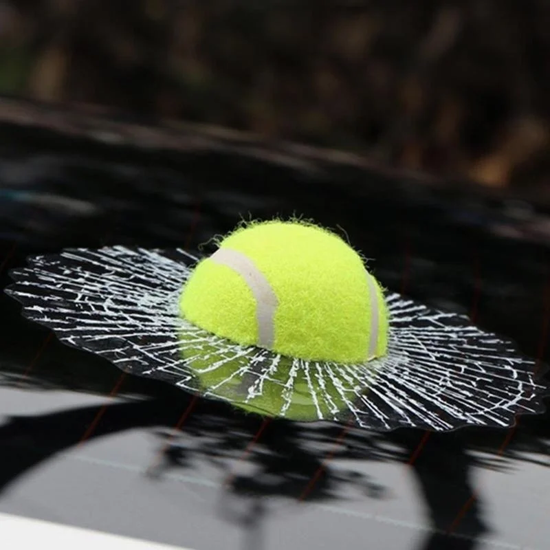 Pegatina De Broma Para Coche – Pelota De Tenis «rompe» El Cristal, Verde, 15x15 Cm, Resistente A La Intemperie
