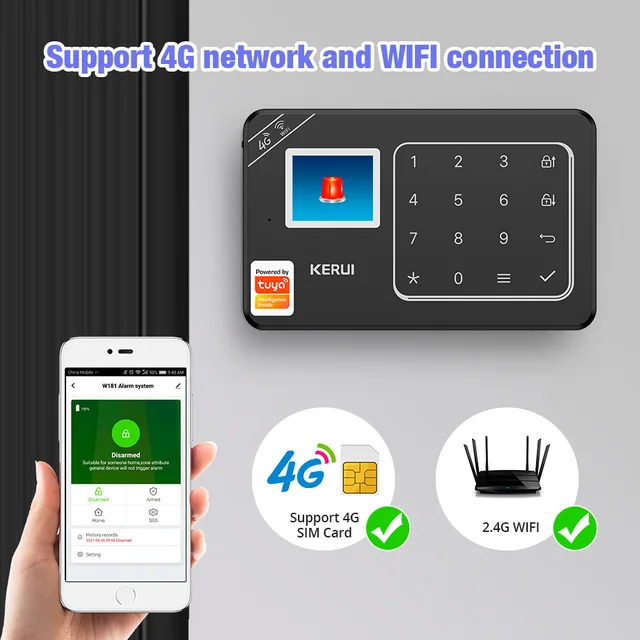 KERUI New Appearance W184 Home Alarm 4G /WiFi Alarm System Black Security Protection for House Tuya Smart App Remote Control 3