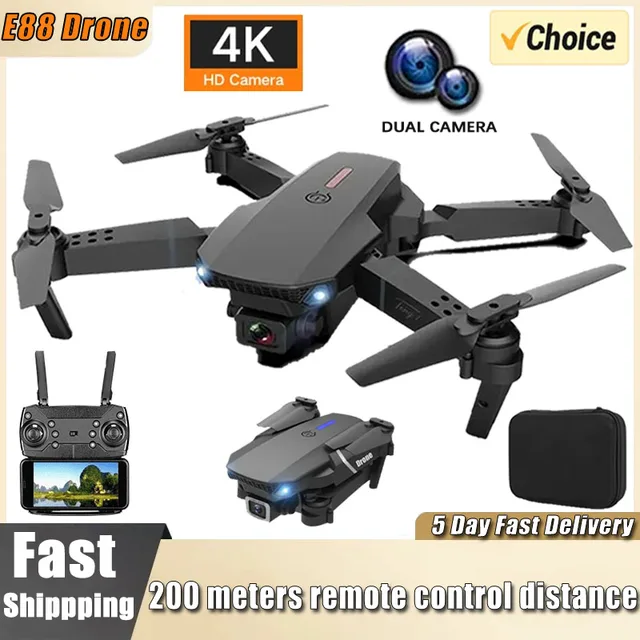 Professional Drone E88 4K Wide-Angle HD 1080P Camera WiFi FPV Height Hold Foldable RC Drone Quadrotor Helicopter Children's Toys 1