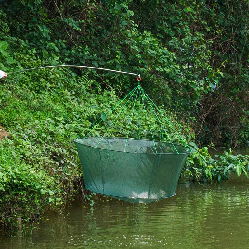 60/80cm Folding Crayfish Catcher Fishing Mesh Landing Net Fish Crab Trap Cage Foldable Shrimp Casting Crab Network뜰채